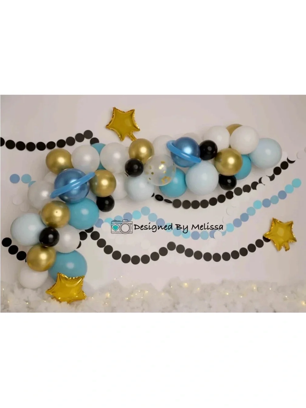 Melissa King Blue, Space Gold and White Balloon Garland Backdrop Decoration